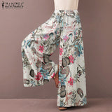 ZANZEA 2022 Kaftan Printed Pants Women's Wide Leg Trousers Elastic Waist Long Pantalon Palazzo Casual Floral
