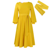Women's Clothing 2025 Spring New Long-Sleeved Round Tie With Solid A-Dress