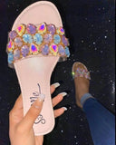 Summer Glitter Slippers Women Shoes Flat Sandals Rhinestone Beach House Ladies Slippers Bling Slides Black