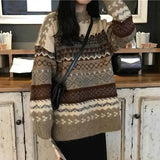 Pullovers Women Vintage Loose Casual Sweaters Geometric Female Harajuku Korean Fashion Womens Striped Sweater Streetwear