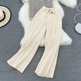Women Tracksuit Summer Striped Knit Ppullover And Long Pants 2 Piece Sets Korean Casual Loose Outfits Knitted 2023 New
