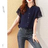 Summer New Airy Chiffon Flying Sleeves Pure Color Shirt Beautiful Loose Thin Thin