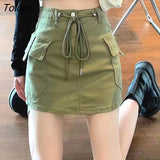 Drawstring High Waist Mini Skirt Women Streetwear Big Pocket Cargo Skirt Woman Fashion 2023 short A Line y2k Skirts