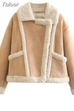 MODA 2023 Women Fashion Thick Warm Faux Fleece Patchwork Jacket Female Vintage Long Sleeve Pocket Zipper Coat Chic