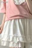 Kawaii Mini Skirts Women Lolita Lace Ruffle Patchwork High Waist Short Skirt Summer Harajuku Japanese Style Soft