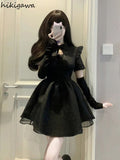 Temperament Woman Dress Slim Waist Black Robe Femme Chic Hollow Out A-line Fashion Korean Y2k Dresses 2023 Vestidos De