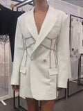2023 NewAutumn And Autumn Fashion Casual Long Sleeve Solid Color Slim Patchwork Bling Rhinestone Blazer Coat Women's