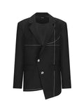 Fashion Women's Blazer Notched Collar Loose Deconstructed Shoulder Pad Open Line Suit Jackets Spring 2023 New