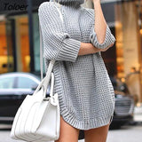 Sweater Women Autumn Winter Ladies Turtlneck Pullover Long Clothing Plus Size Warm Irregularly Knitted Streetwear