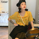 Women Knitted Floral Designer Vintage Elegant Korean Style College Trendy Popular Holiday Tops All-match Soft