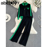 2 Pieces sweater Set Women Tracksuit Sweater + loose Trousers CHIC Pullover Sweater+ Knitted Carrot pants
