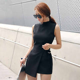 new Korean fashion slim slimming Office lady Rompers Irregular women's belt black short jumpsuit Solid Skinny