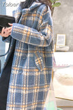 Philosophy Winter Plaid Women Faux Mink Cashmere Woolen Coat ladies casual turn-down collar coats female warm