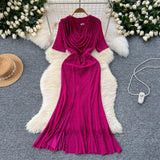 Woman Sexy Collar Short Sleeve Dress Female High-End Royal Sister Repair Hot Diamond Open Fork Long Fishtail