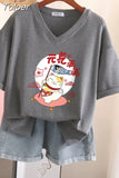 100% Cotton M-6XL T Shirt Japanese Cartoon Anime Tshirt Short Sleeve Women's Top Summer Couple V Neck Oversized T