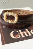Fashion Women's PU Leather Belt Diamond Decoration Pearl Dress Belt Solid Color Belts All Season 2023 Trend New