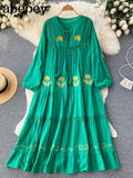 Women Summer Bohemian Casual Loose Midi Dresses Flower Embroidery White Color Zaful Boho Street Vestidos Elbise Traf