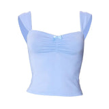 Tank Top Fairycore Clothes Women Lace Trim Square Collar Sleeveless T Shirt with Bow Kawaii Tees 2000s Clothing