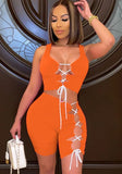 Sexy V-neck Sleeveless High Waist Lace Up Skinny Two Piece Shorts