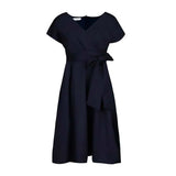 V-Neck Solid Color Waist Bow Tie With Large Swing Dress Dress Dress Dress Dress
