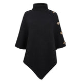 Turtleneck Vintage Cape Long Sweater Women Bat Sleeve Autumn Winter Button Tops Jumper Holiday Pullover Sweaters