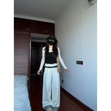 Rice White Temperament Spliced High-Waisted Casual Pants Women Spring New Small Loose Broad Legs Long