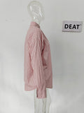 Fashion Women's Shirt Lapel Single Breasted Asymmetric Pockets Pink Stripe Sunscreen Blouse Female Summer 2023 New