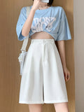 Summer White Black Suit Shorts Woman High Waist Wide Leg Shorts Women Casual Half Trousers Loose Knee Length Pants