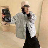 Down Jacket Short Style 2024 Winter Sweet Round Collar Grid Stitching Light Small Diamond Bread Coat Tide-Outfit