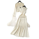 Small Fragrant Style Wearing Women's Autumn Fashion Nail Ball Collar Sleeveless Knitted Dress Long Sleeve Open Shirt