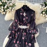 Elegant Dress Women 2025 New Fashion Set To Collect Waist Thin Temperament Print Chiffon Over-Capped