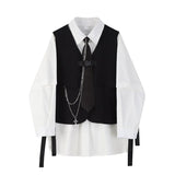 Spring Autumn Women's Two-Piece Sets Streetwear Fashion Tooling Style Vest And Solid Loose Long Sleeve Shirts Female
