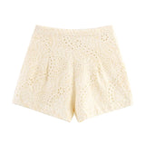 Fengxia New Women's Hollow Embroidery Shirt 4786105 Bermuda Shorts