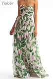 Casual Long Dress For Women Halter Sleeveless High Waist Hit Color Patchwork Print Slim Dresses Female Summer Clothing