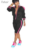 Winter Two Piece Set Tracksuit For Women Long Sleeve Striped Coat And Skinny Pants Sweat Suits Casual Sportswear