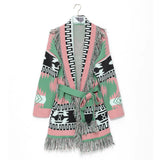 Jastie Retro Jacquard Cashmere Sweater Cardigan Women Long Sleeve Loose Winter Wool Outerwear Tassel Chic Female Streetwear