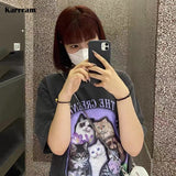 Kawaii Cat Print T-shirts Korean Fashion Cute Kitten Tshirt Japanese Harajuku Oversized Tee Shirts Y2k Aesthetics