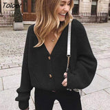 Women Casual Loose Knitted Cardigan Sweaters 2021 Autumn Winter Sexy V-Neck Button White Sweater Coat Female Cardigan