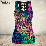 Gothic Skull Print Tank Top Women Halloween Cotton Sleeveless Tee Shirt Workout Black Vest
