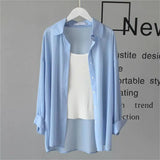 Chiffon Sun T-Shirt Women's Spring And Summer Breathable Long-Sleeved Shirt Shades Pure Color Thin Shirt