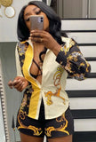 Print Retro Blouse and Matching Short