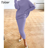 Ribbed Knit 2 Piece Dress Set Outfits Ladies Knitwear Top And Midi Skirt Sets For Women Casual Winter Sweater Sets