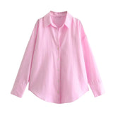 New Women's Simple Fashion Casual Loose Collar Single Buckle Long-Sleeved Shirt