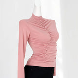 Toloer A Half-High Neck And Long-Sleeved Bottom Top With A High Stretch