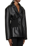 Fashion Women's Blazer Notched Collar PU Patchwork Knitted Super Waist Silhouette Suit Jackets Spring 2023 New