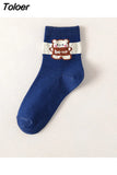 1pair Cute Cartoon Women's Cotton Socks Kawaii Rabbit Sheep Giraffe Pattern Socks Funny Happy Harajuku Female