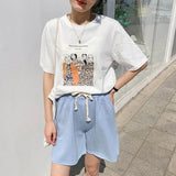 Oil Painting Print T-shirt Women Short Sleeve Loose 100% Cotton Shirt 2021 Female Basic Tops Summer Ladies Tees