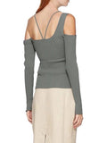 asymmetrical full sleeves square knitting elastic patchwork backlesss sexy top female fashion too