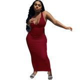 Bodycon Long Maxi Dresses for Women Elegant Robe Deep V Neck Sexy Summer Sleeveless Office Vestido White Lady Dress