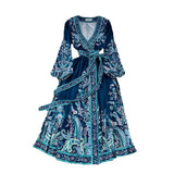 Court Lantern Long Sleeve V-Neck Belt With A Word Print Dress Elegant Swing Dress